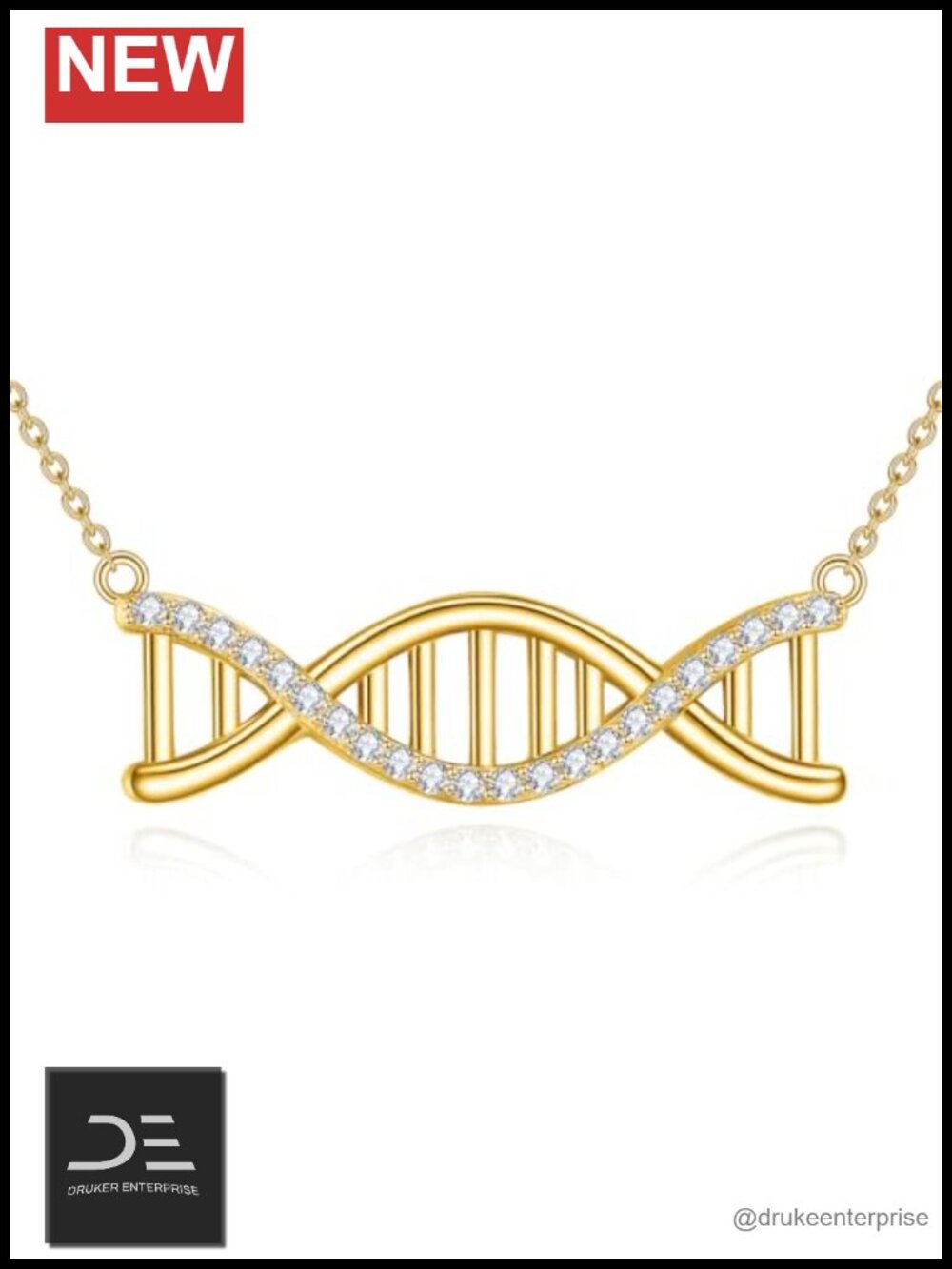 925 Sterling Silver DNA Helix Science Molecule Pendant Necklace for Women with